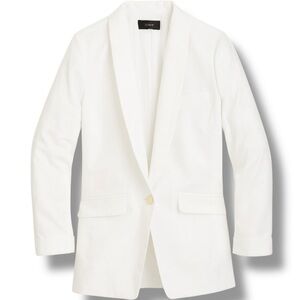 J. Crew White Linen-Blend ‘Unstructured’ Button-Up Rolled Cuff Blazer Size 12P